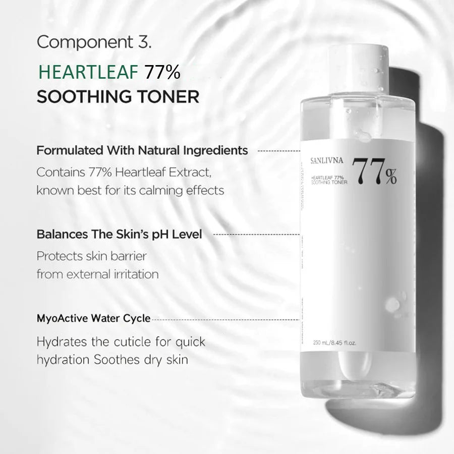 Heartleaf 77% Skincare 4-piece set: Deep Cleansing Foaming Cleanser ,Toner, Peach 70% Face Serum, Exfoliating Pore Cleanser