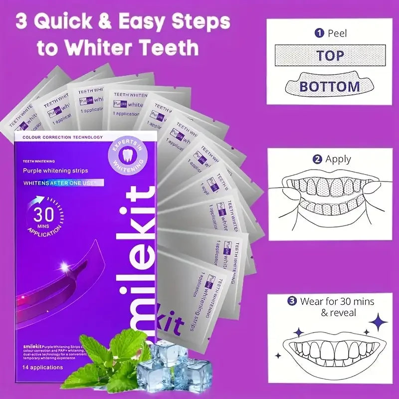 14 Pairs Teeth Brightening Strips for Teeth, 9D Whitener Strips Reduced Sensitivity White Strips for Teeth Whitening